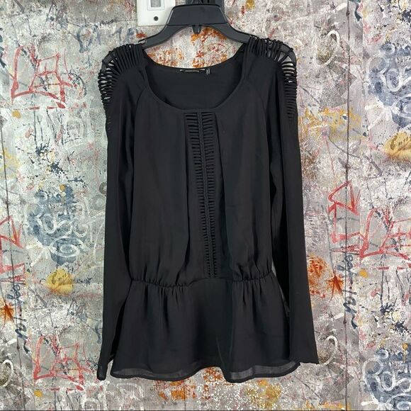 Marciano Guess Black Peplum blouse Cutout Sleeves Top - Picture 1 of 7